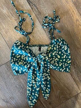 Zaful bow Bandeau Crop Top  Floral Adjustable Tie Y2K fairycore bohemian